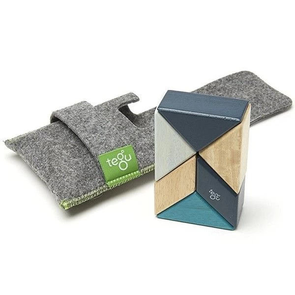 Cubes En Bois Magnétiques Tegu® Prism Pocket Pouch Bleus - Jouets En Bois