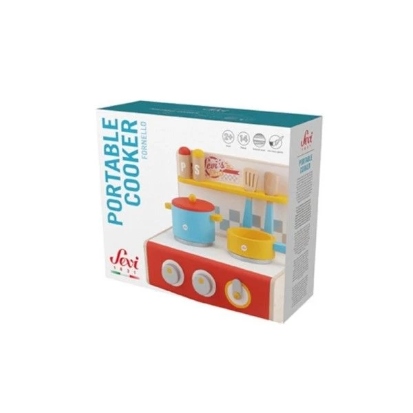 Dinette En Bois 15 Pièces Cuisinière Pliante Casseroles & Ustensiles Sevi 1831 - Jouets Imitation – Image 3