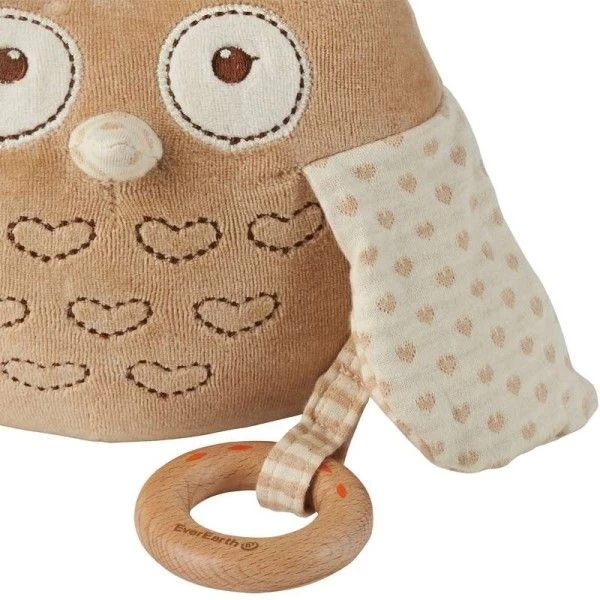 Peluche Boite à Musique Avec Anneau De Dentition EverEarth® Hibou Ecolo - Peluche Bio – Image 2