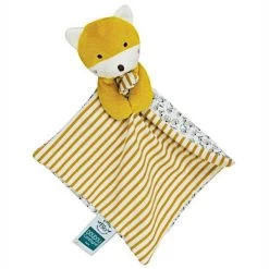Doudou Plat Bébé Le Renard Rayé-Fleuri 20cm Coton Bio Doudou Et Compagnie® - Doudou Bio Français