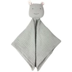 Doudou Plat Carré Mousseline De Coton Bio Hippopotame Albetta® 35cm - Lange Doudou