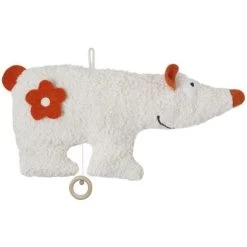 Doudou Plat Musical Coton Bio Ours Polaire Blanc & Orange39 Cm Efie® - Doudou Bio Naturel Efie