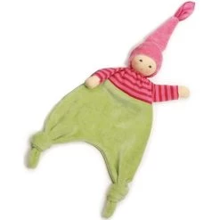 Doudou Plat Poupon & Nœuds Nanchen® Natur Velour & Jersey Coton Bio Roses - Doudou Bio