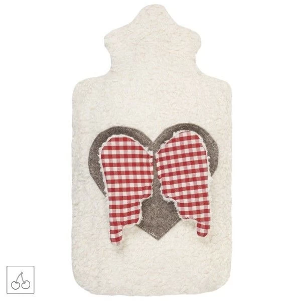 Efie Bouillotte Noyaux Cerises Broderie Cœur Et Ailes D'Anges 37cm GOTS - Bouillotte Efie