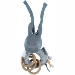 Hochet Attache Tétine & Anneau De Dentition Coton Bio & CaoutchoucÂne Paco Bleu Noukie's® - Bébé Bio