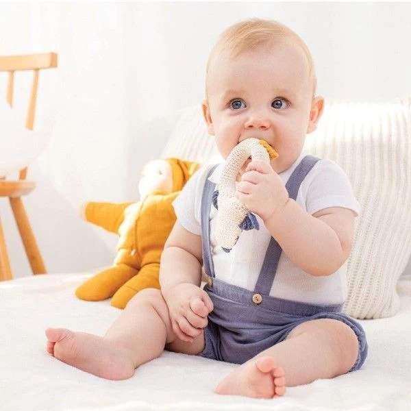 Hochet Au Crochet Hoppa® Poupée Bleu Coton - Hochets Bébé – Image 2