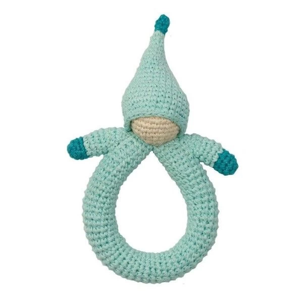 Hochet Au Crochet Hoppa® Poupée Bleu Coton - Hochets Bébé