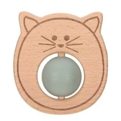 LÄSSIG Hochet De Dentition 2 En 1 Bois Et Silicone Little Chums Chat Lässig® - Hochets Bébé