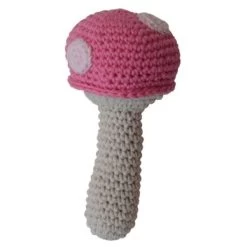 Hochet En Crochet Coton Bio Champignon Rose APunt Barcelona®- Hochets Bébé Bio