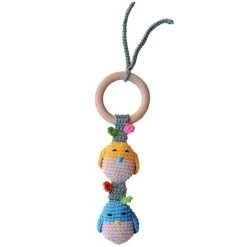 Hochet En Crochet Coton Bio Pour Poussette Poussin Bleu-Jaune APunt Barcelona®- Hochets Bébé Bio