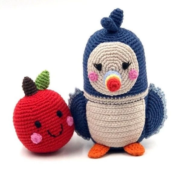 Hochet Macareux Organic 20cm Pebble® Maille Crochet Coton Bio - Hochet Bébé Bio – Image 2