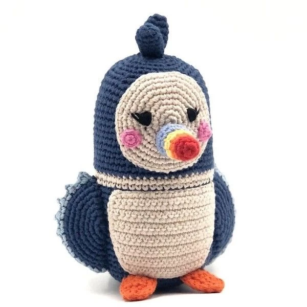 Hochet Macareux Organic 20cm Pebble® Maille Crochet Coton Bio - Hochet Bébé Bio