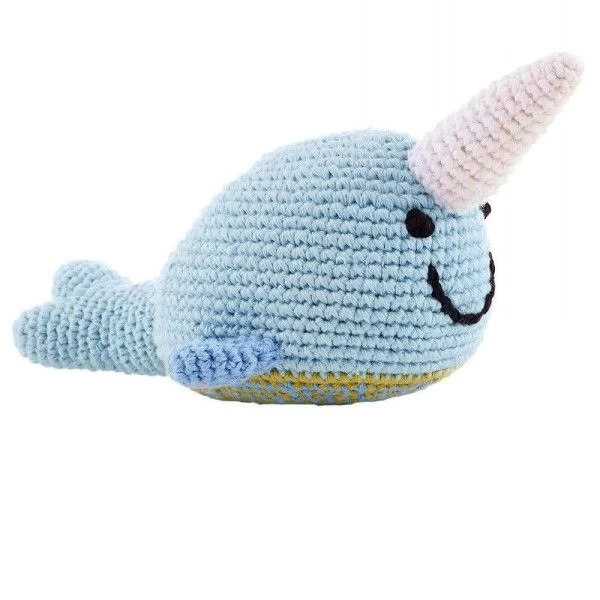 Hochet Narval Organic 15cm Pebble® Maille Crochet Coton Bio - Hochet Bébé Bio