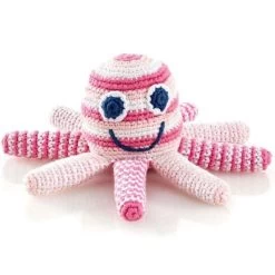 Hochet Poulpe Rose Pale 15cm Pebble® Maille Crochet Coton Bio - Doudou Bébé Bio