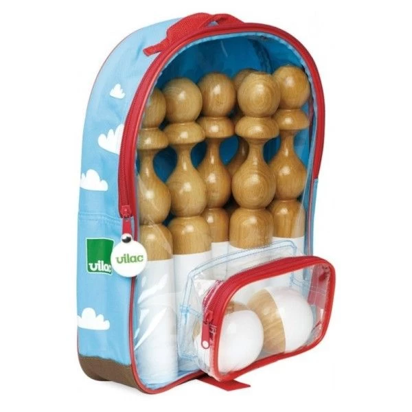 Jeu De Quilles En Bois Naturel 6 Quilles Laquées 'So Chic' Vilac® - Jouets En Bois France – Image 2