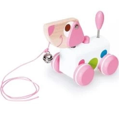 Jouet En Bois à Trainer 4 Roues Chien Ella Rose & Blanche Scratch® - Jouet En Bois Bébé écolos
