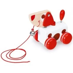 Jouet En Bois à Traîner 4 Roues Chien Jack Rouge & Blanc Scratch® - Jouet En Bois Bébé écolos