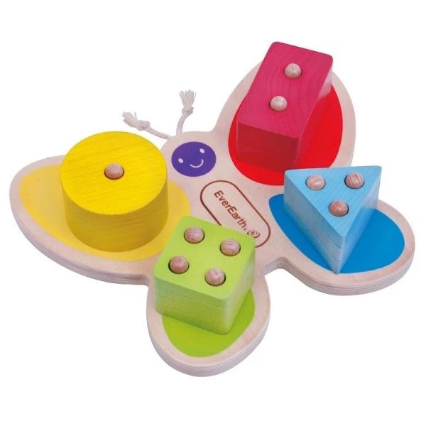 Jouet En Bois Puzzle Empilage De Formes Papillon EverEarth® - Jouets En Bois – Image 2