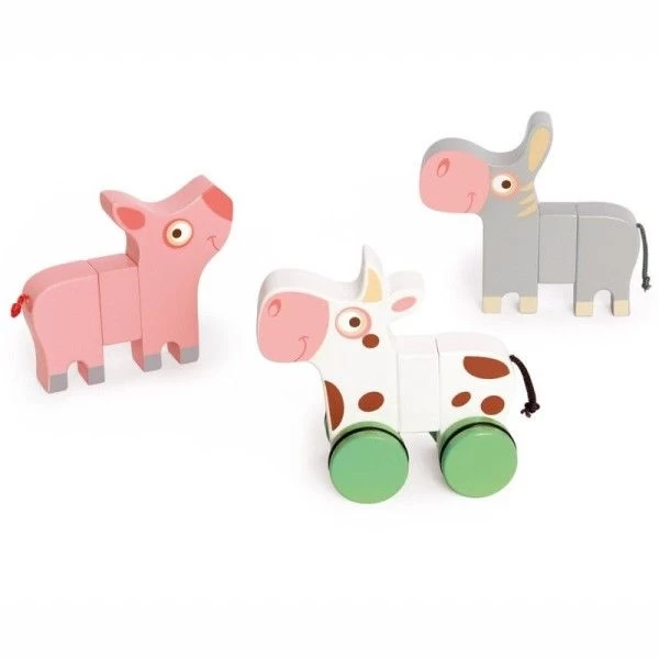 Jouets En Bois Set De 3 Animaux Magnétiques à Roulettes Scratch® - La Ferme
