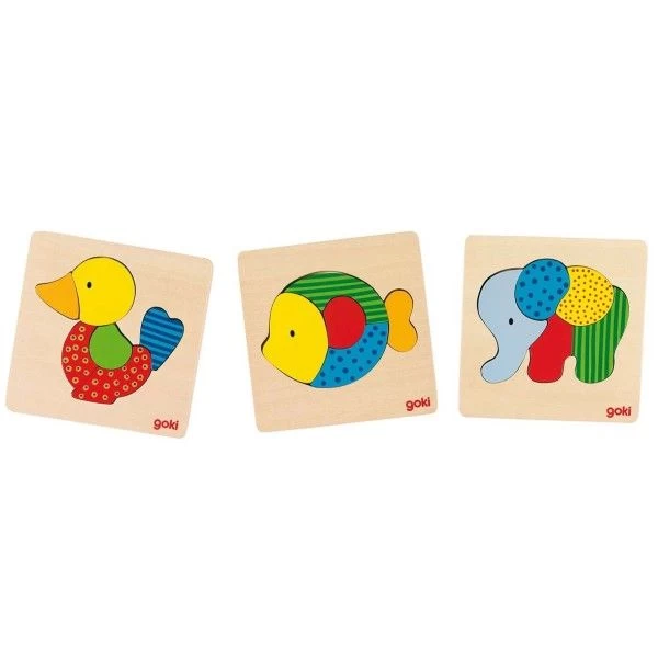 Puzzles Goki Animaux 3 Pièces- Jouets En Bois