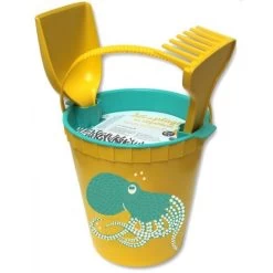 Set De Plage Seau, Râteau, Tamis, Pelle Jaune Poulpe En Algoblend (Algue) Coq En Pâte® - BioPlastic