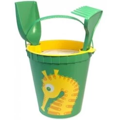 Set De Plage Seau, Râteau, Tamis, Pelle Vert Hippocampe En Algoblend (Algue) Coq En Pâte® - BioPlastic