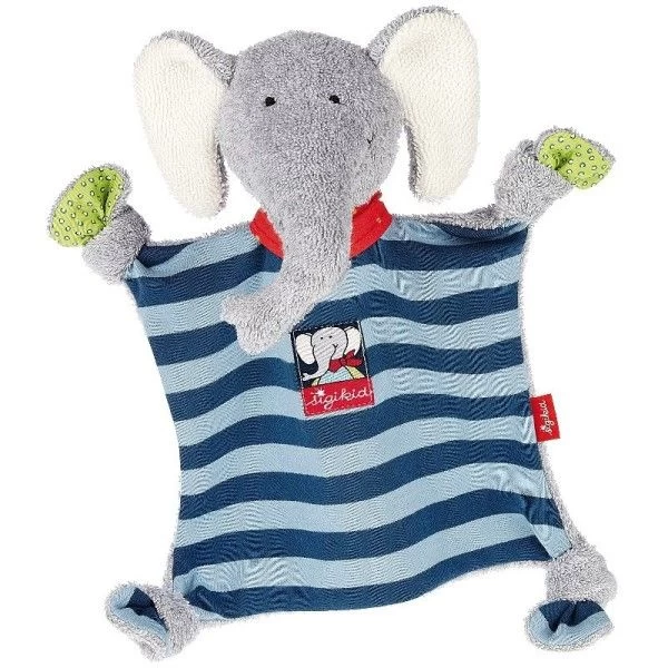 Sigikid® Doudou Plat Carré Elephant Coton Lolo Lombardo27cm - Doudou écologiques