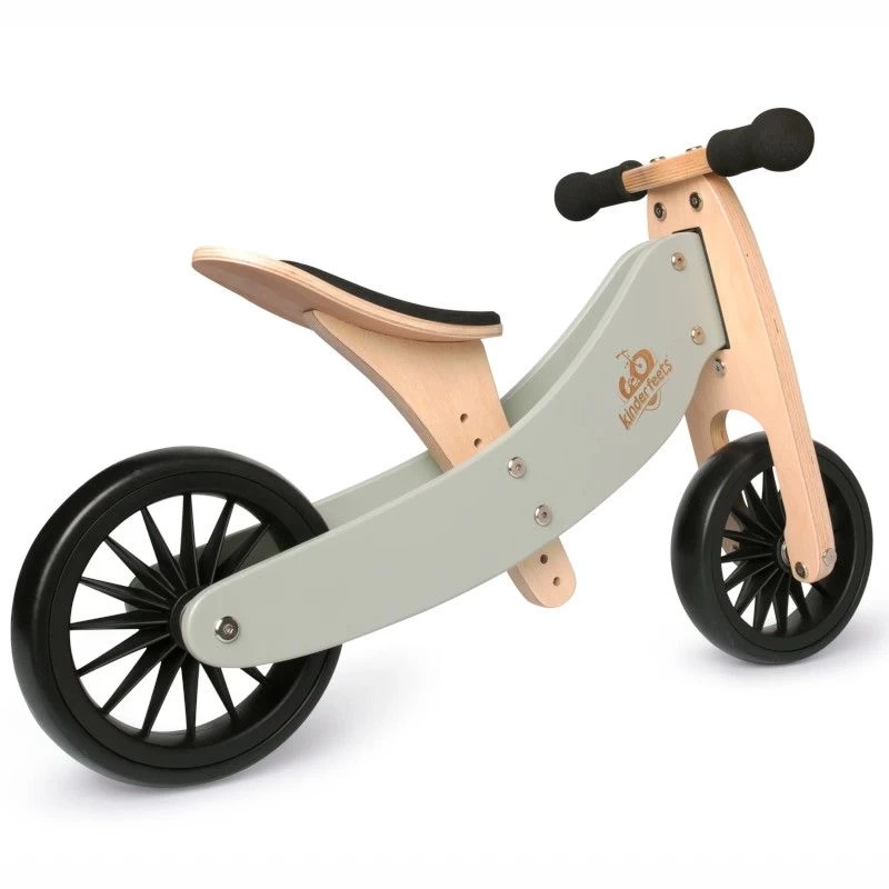 Tricycle évolutif Draisienne En Bois 2 En 1 Tiny Tot Plus 12" Silver Vert Kinderfeets® - Tricycle Bois – Image 2